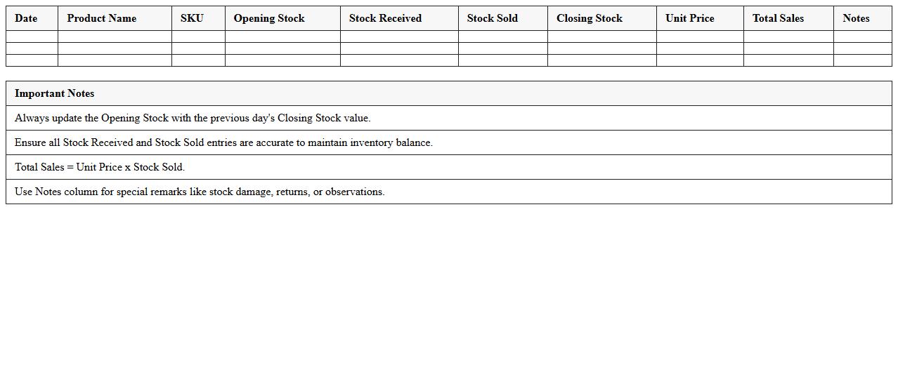 Daily Sales and Inventory Tracking Excel Template for Small Retail Stores
