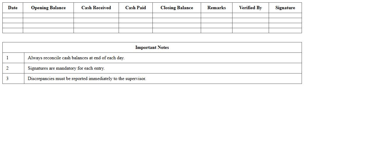 Daily Vault Cash Management Register Excel