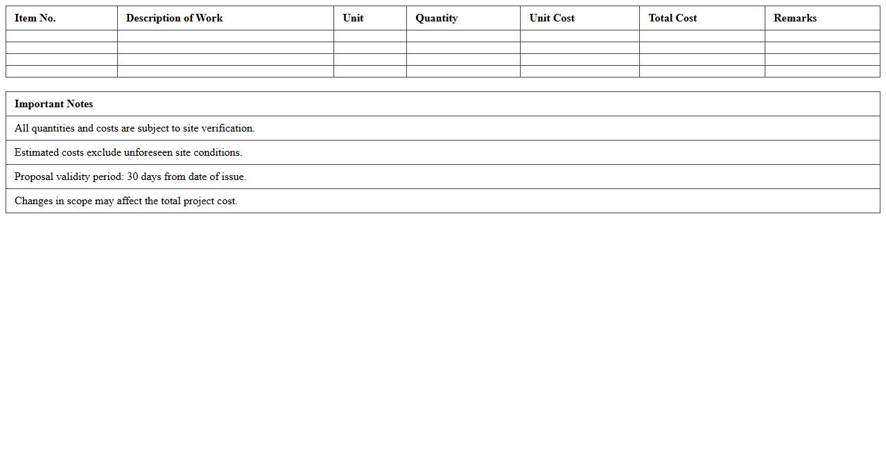 Detailed Construction Estimate and Proposal Excel