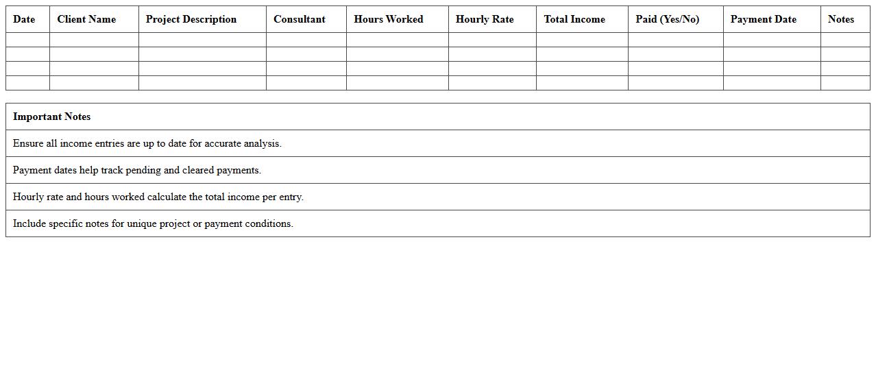 Detailed Consulting Services Income Analysis Excel Sheet