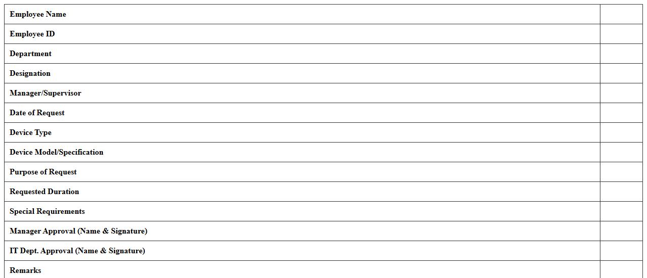 Device Allocation Request Form for Employees XLS