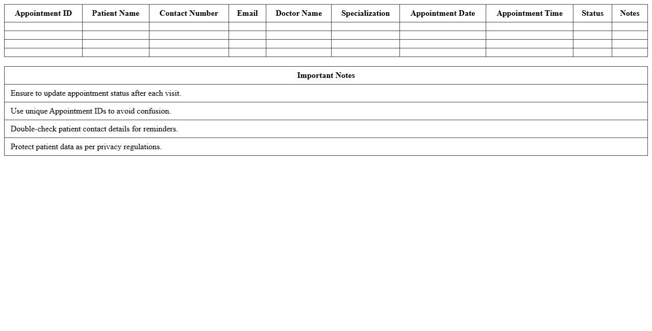 Doctor Appointment Management Excel Template