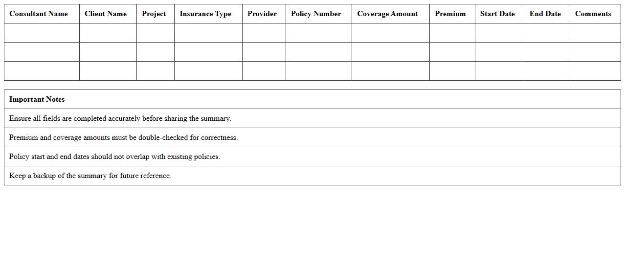 Editable Consultant Insurance Quotation Summary Excel