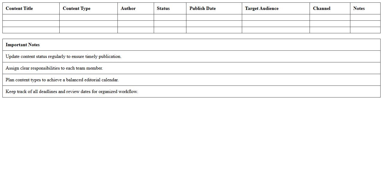 Editorial Content Planning Excel Template