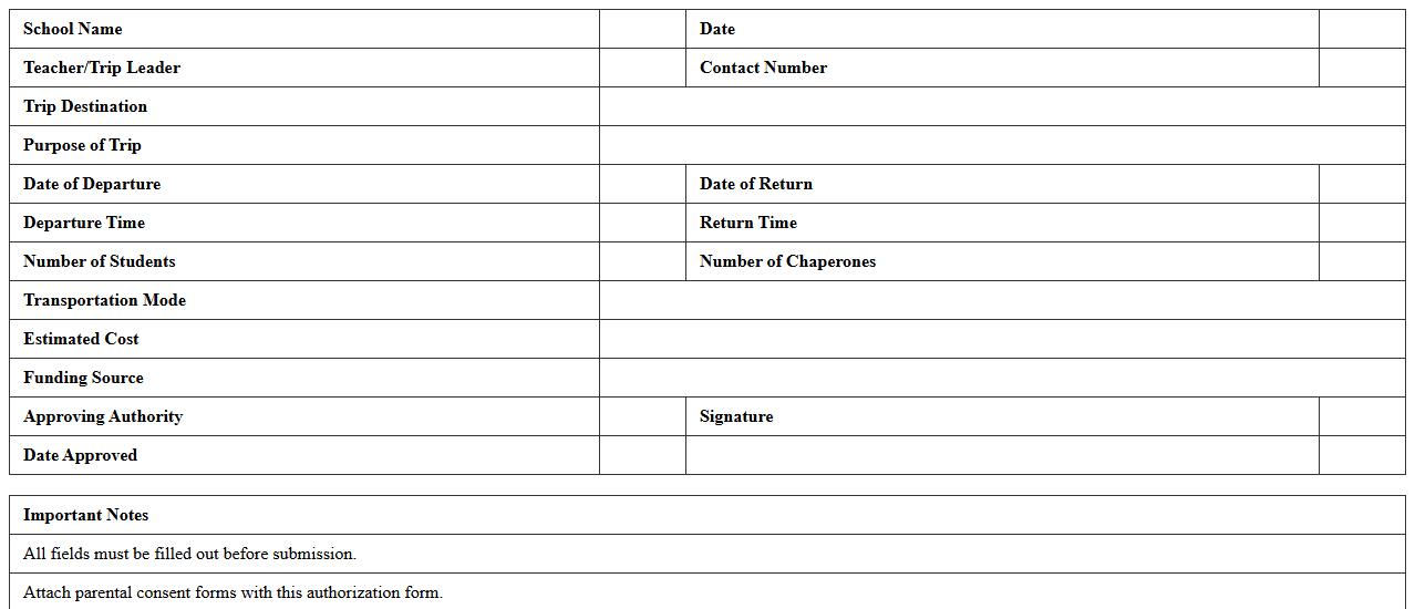 Education Trip Authorization Form Excel