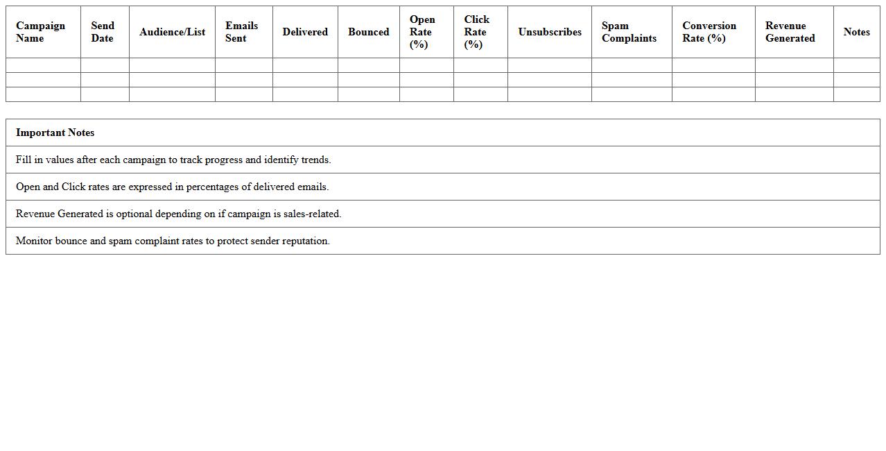 Email Campaign KPI Reporting Spreadsheet