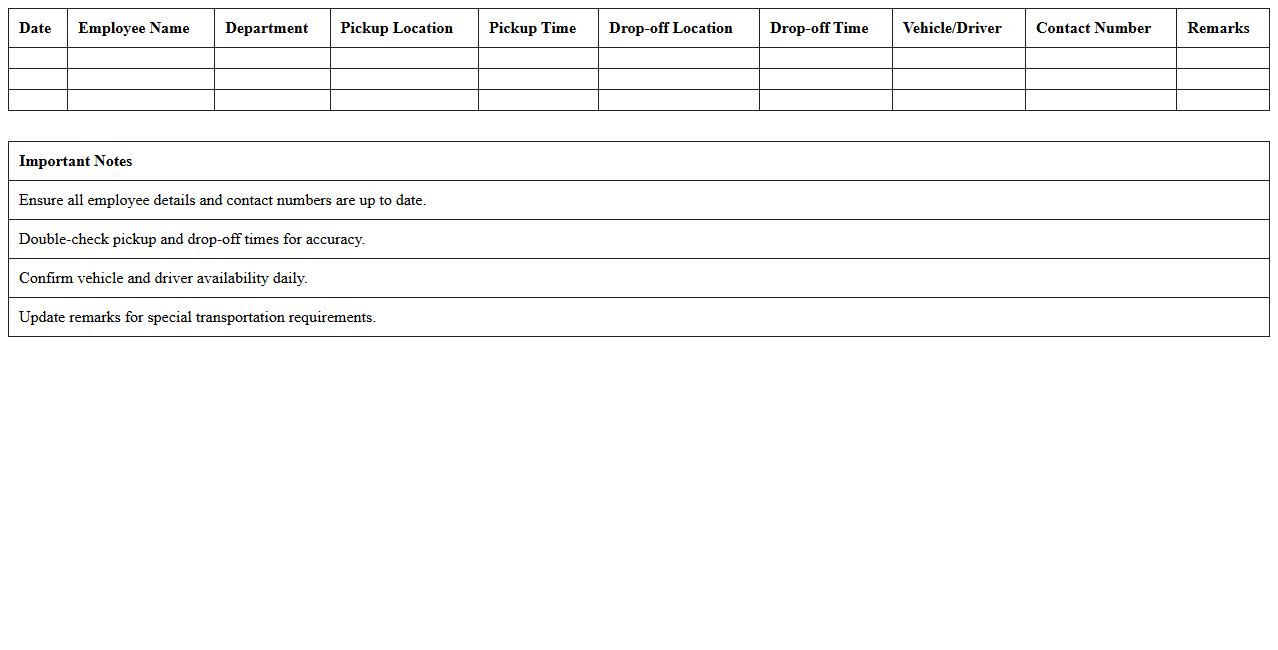 Employee Daily Transportation Schedule Excel Template