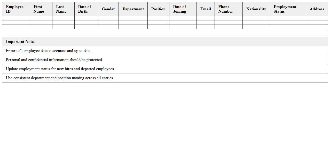 Employee Demographics Master Excel Template