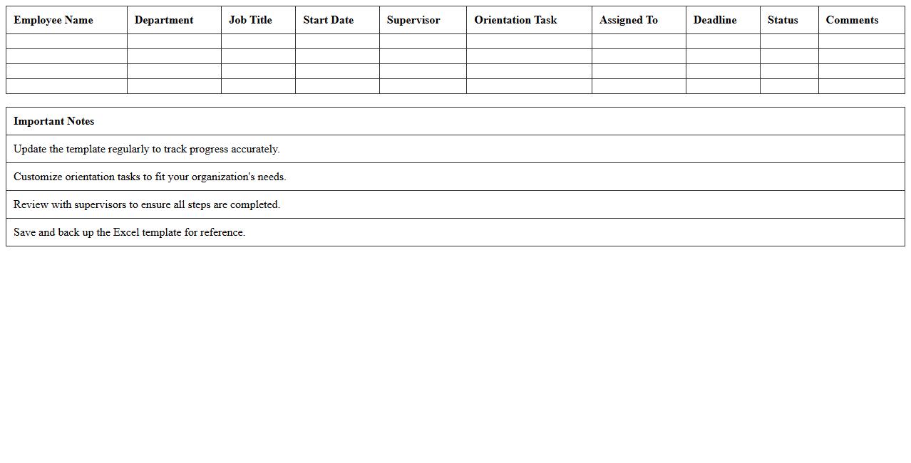 Employee Orientation Task Tracking Excel Template