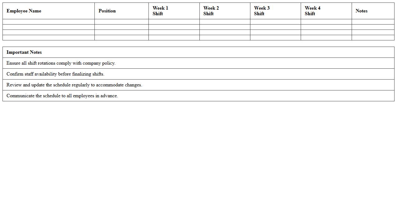Employee Shift Rotation Schedule Template
