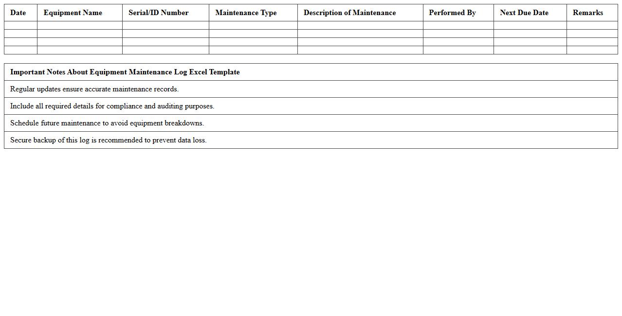 Equipment Maintenance Log Excel Template