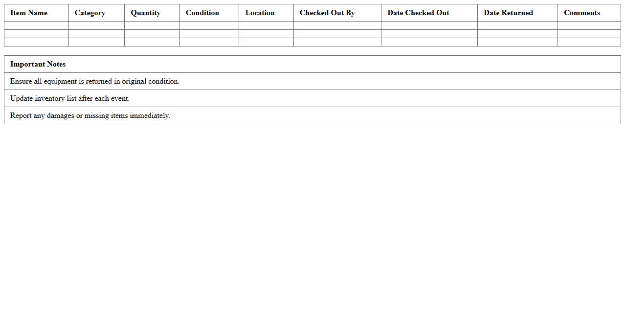 Event Equipment Inventory Checklist Excel