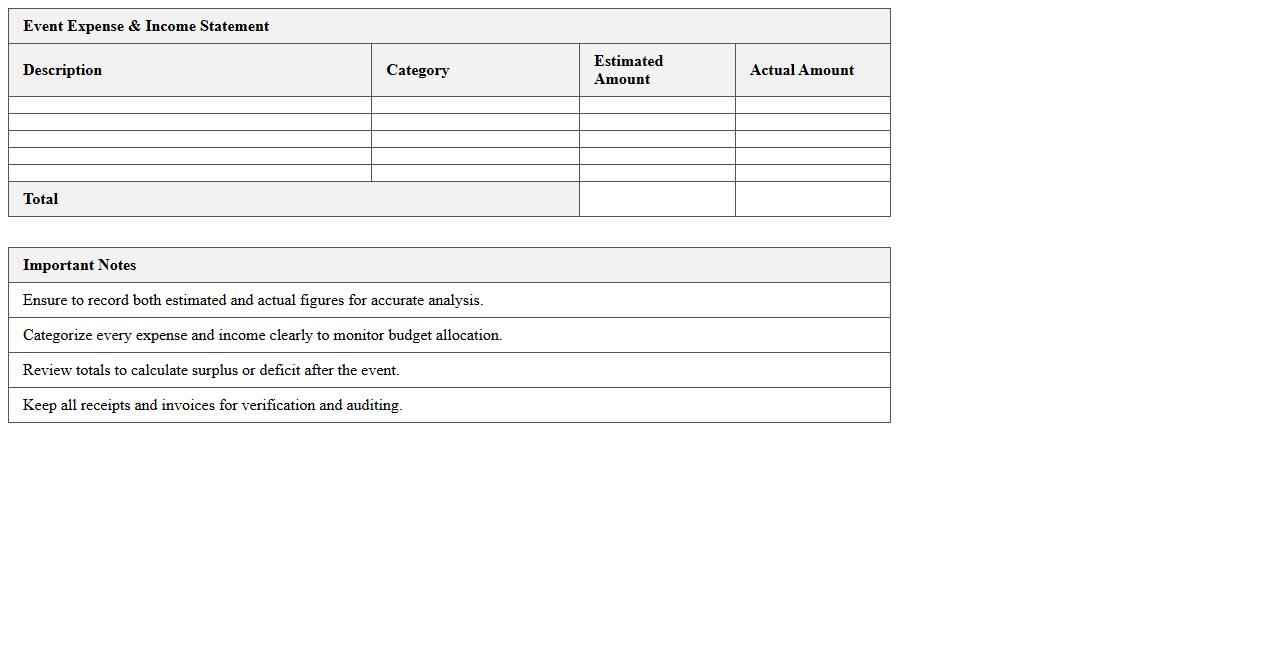 Event Expense & Income Statement Excel