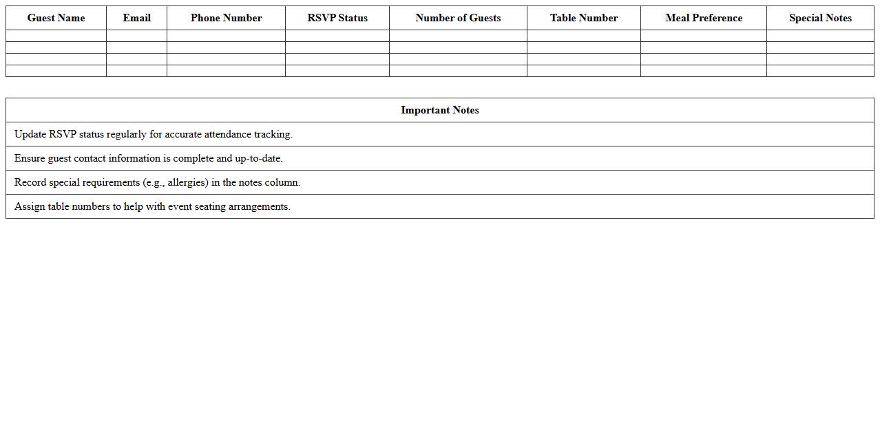 Event Guest List Management Excel Template