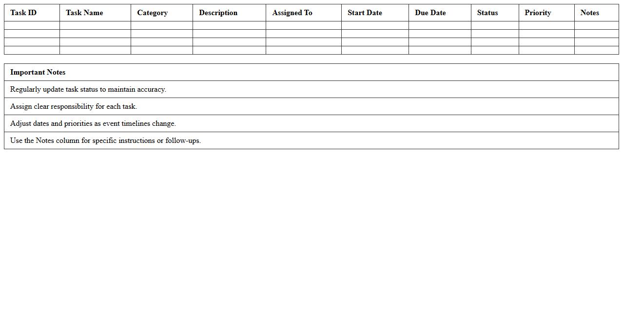 Event Project Task Management Excel Sheet