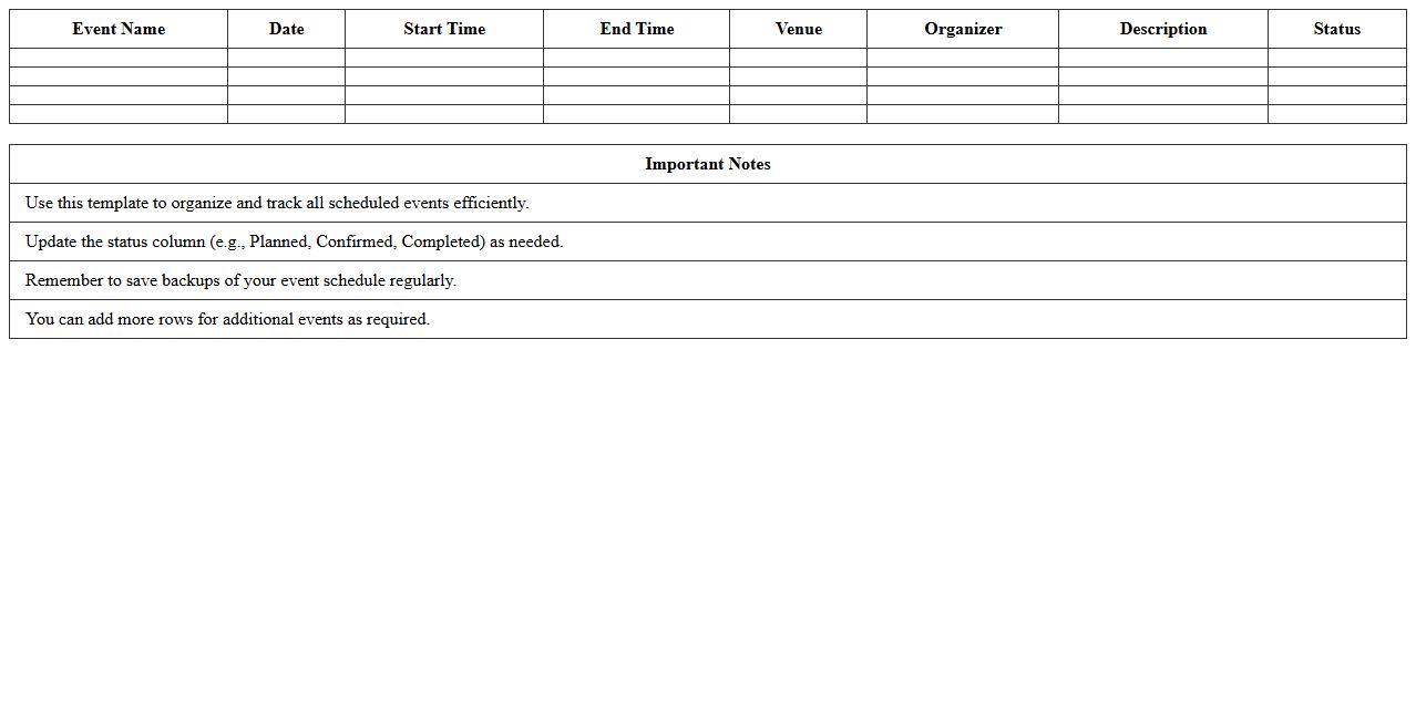 Event Schedule Planner Excel Template