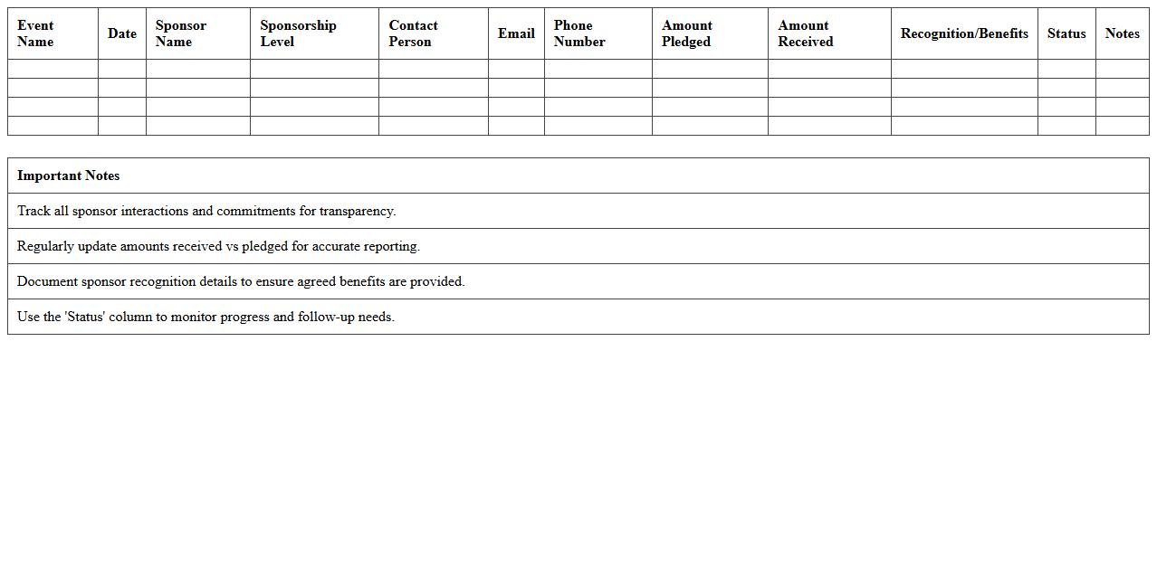 Event Sponsorship Tracker Excel Template for Nonprofits