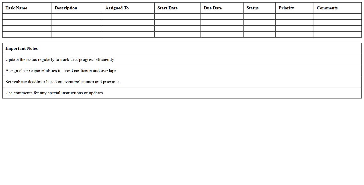 Event Task Assignment Tracker Excel Template