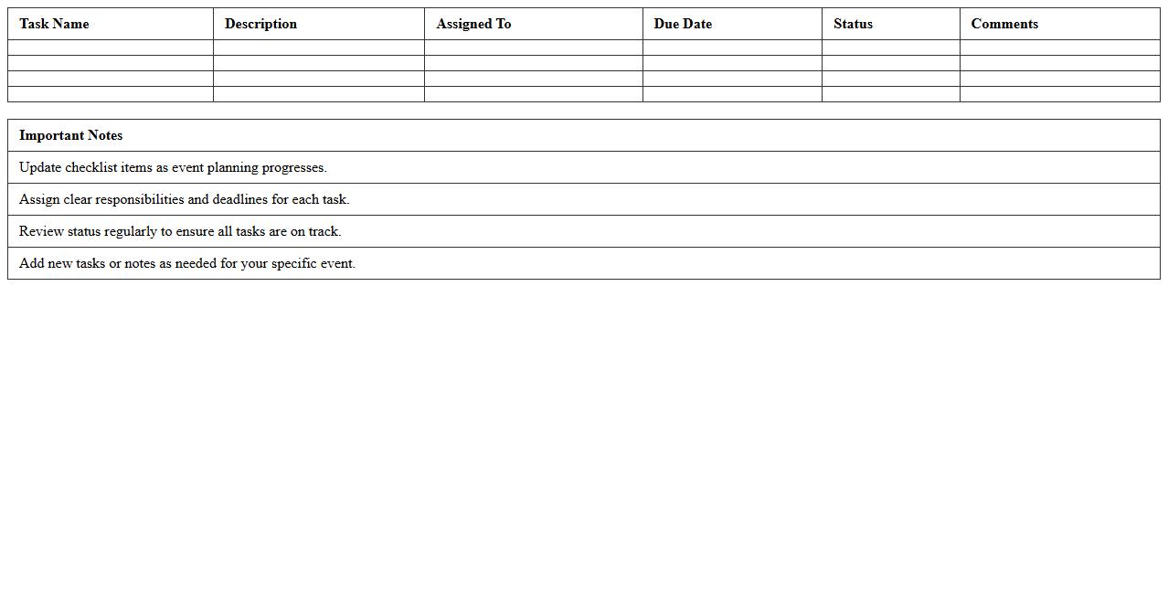 Event Task Checklist Excel Template