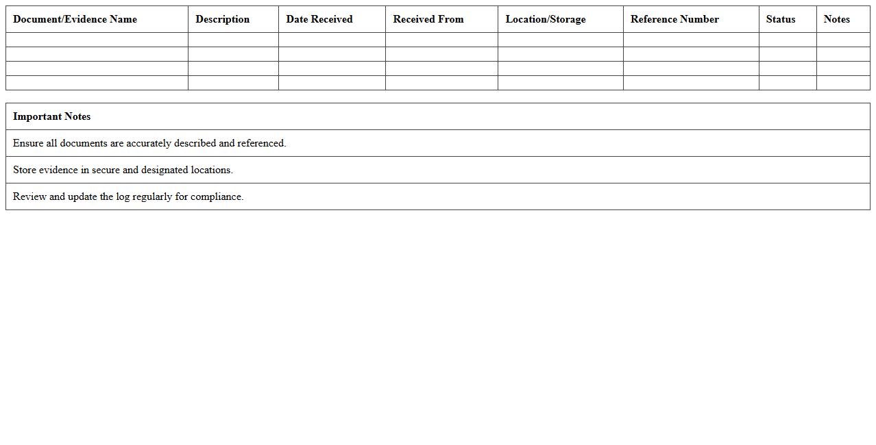 Evidence and Document Log Excel Template