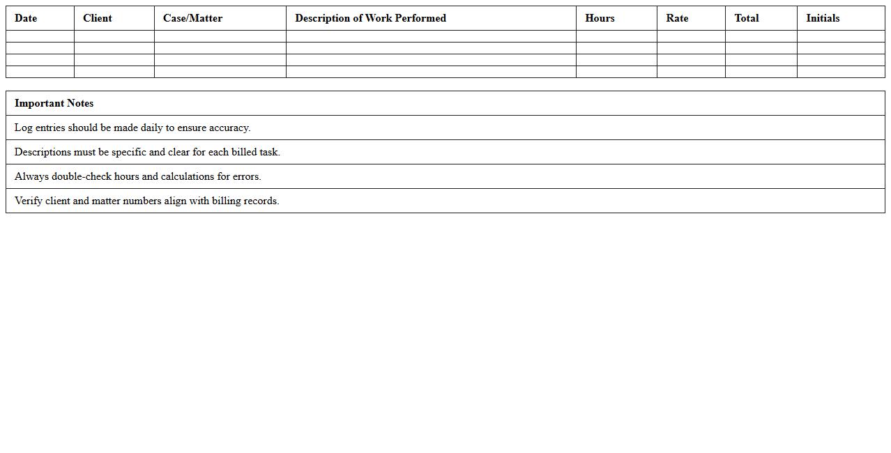 Excel Paralegal Billing Hours Log