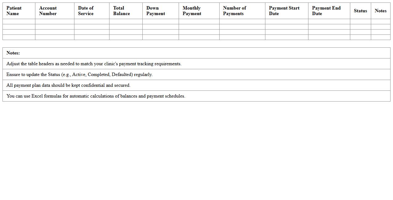 Excel Template for Patient Payment Plans