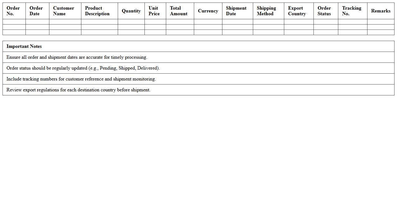 Export Order Processing and Tracking Excel Template