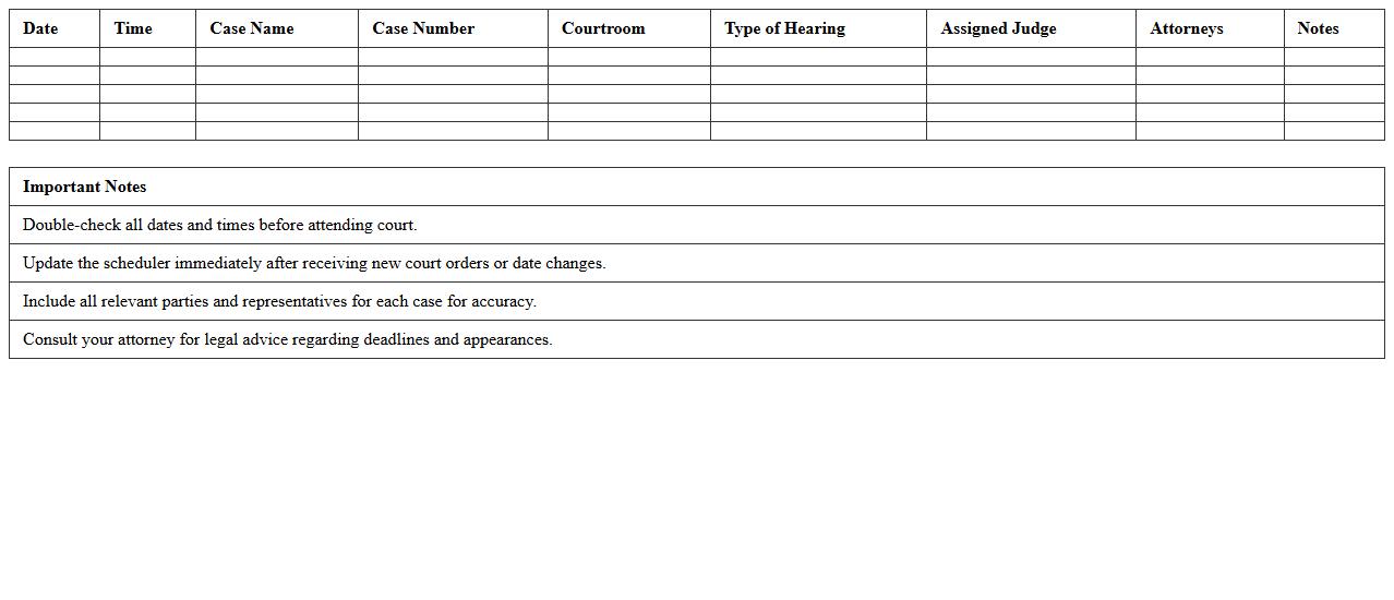 Family Law Court Dates Excel Scheduler