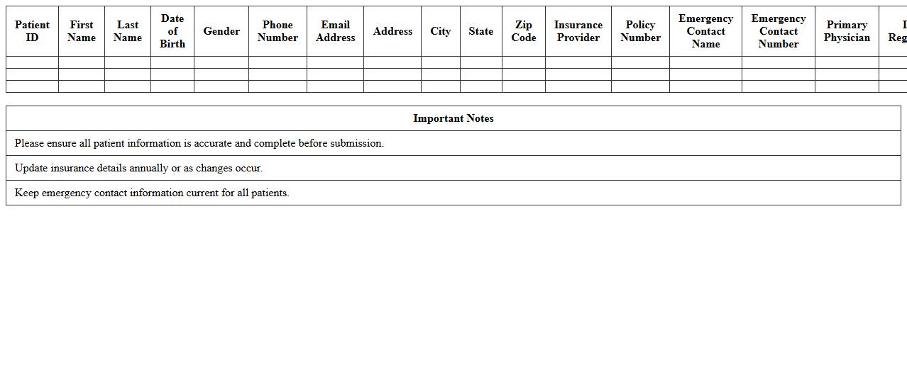 Family Practice Patient Registration Excel Template