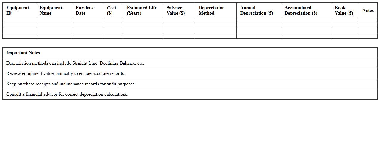 Farm Equipment Depreciation Tracker Excel
