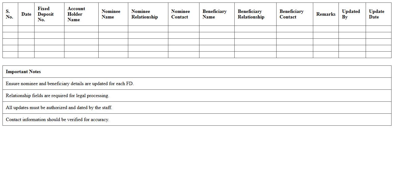FD Nominee & Beneficiary Details Log