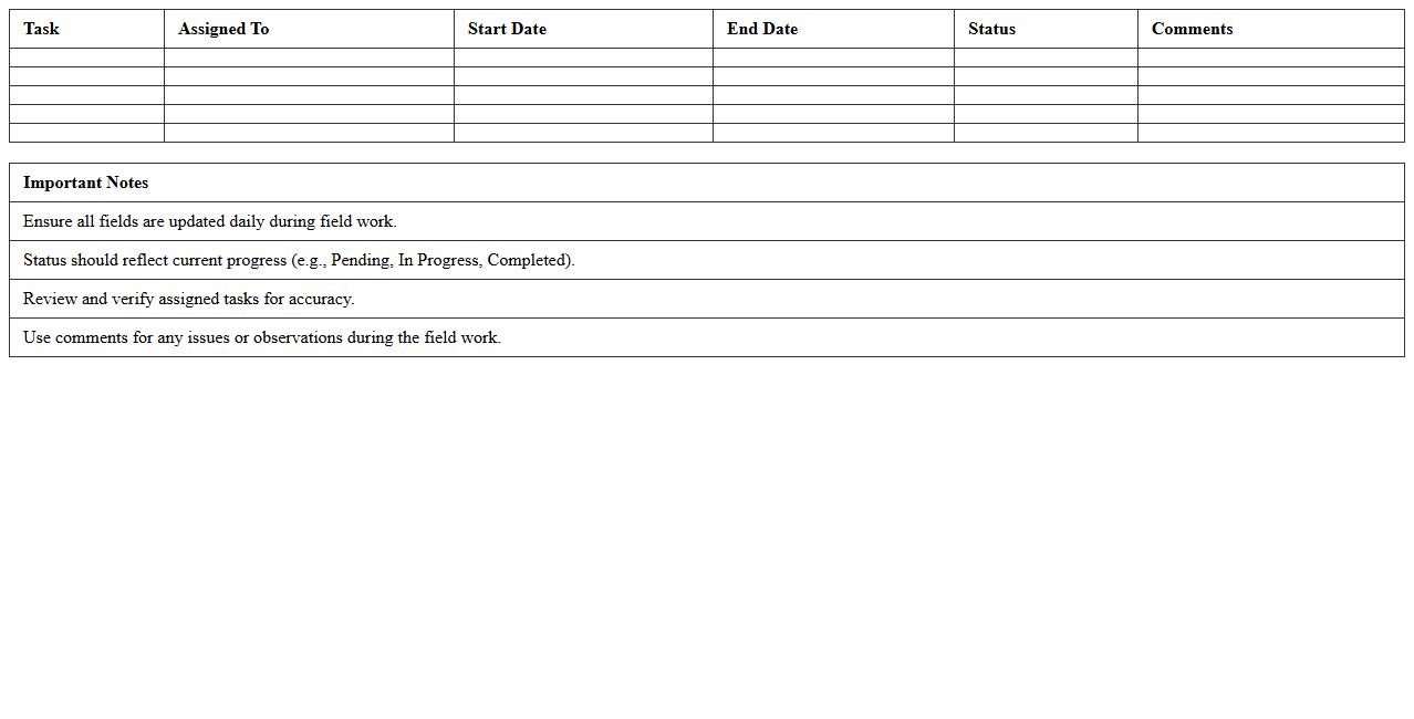 Field Work Progress Checklist Excel Template