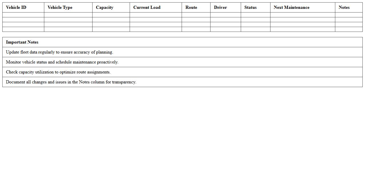 Fleet Capacity Planning Excel Worksheet