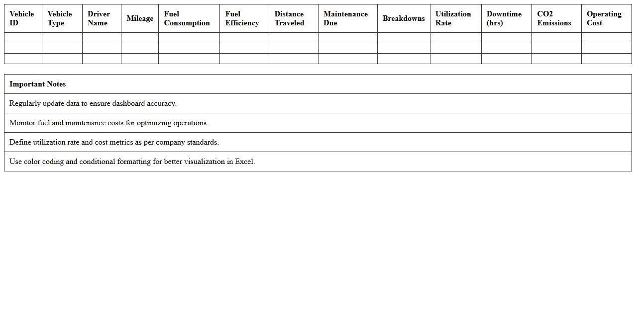 Fleet Performance Metrics Dashboard Excel