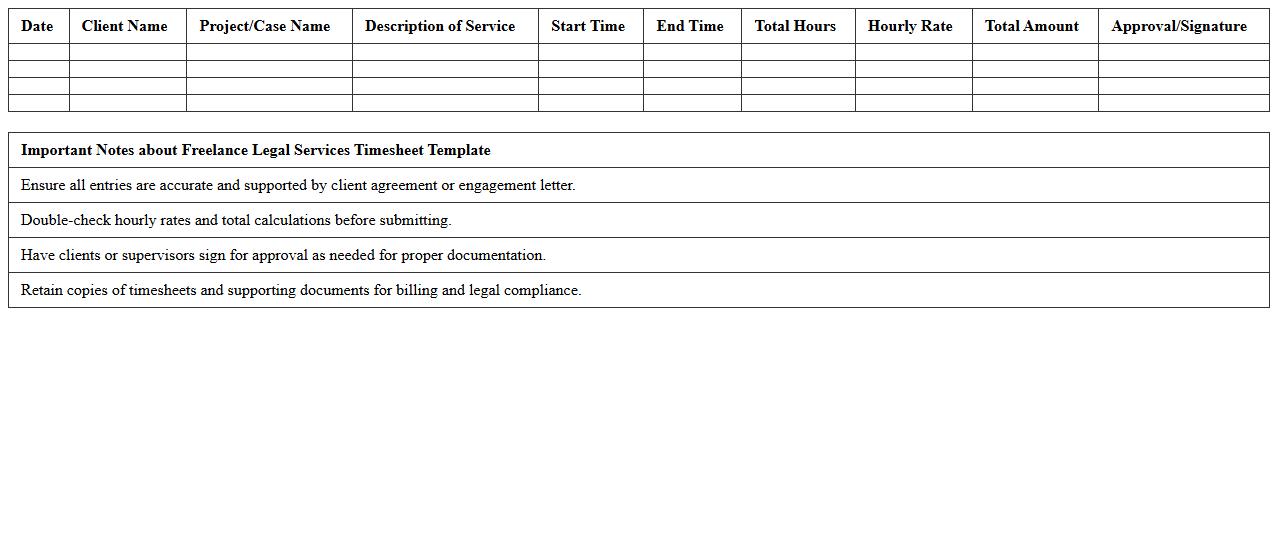 Freelance Legal Services Timesheet Template