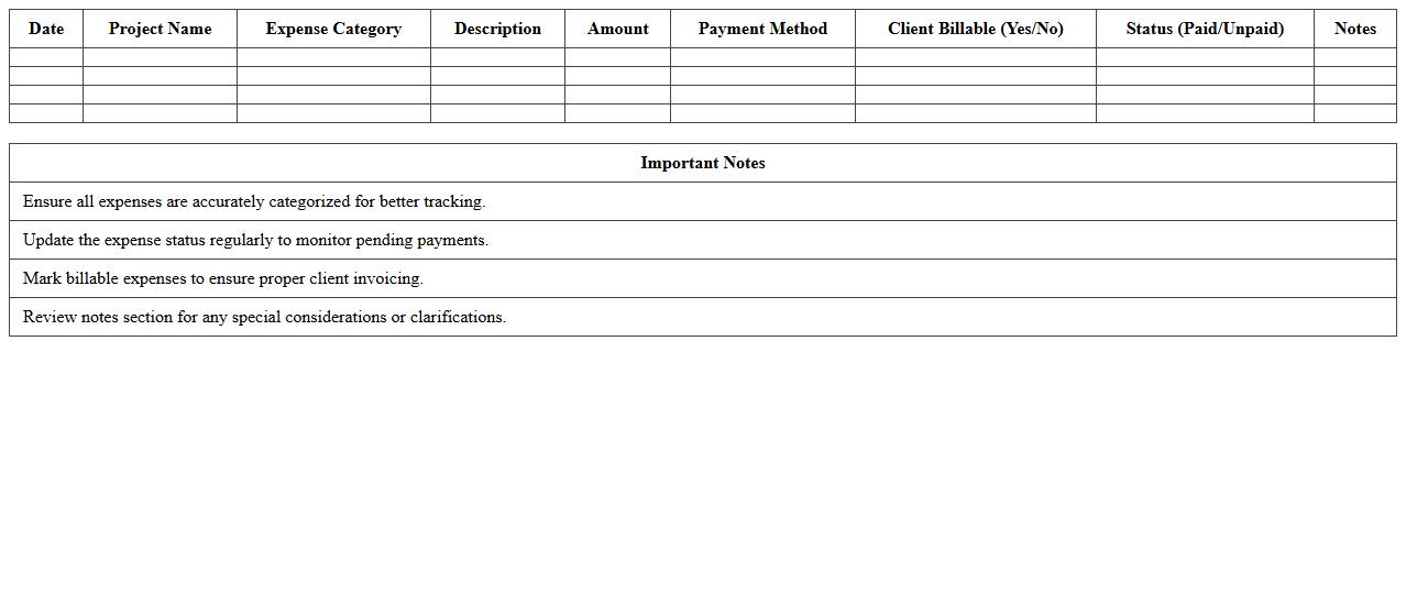 Freelance Project Expense Summary Excel Template