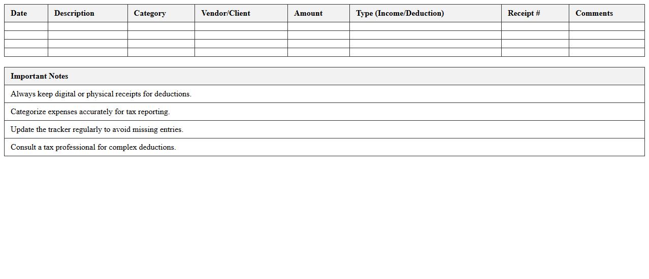 Freelance Tax Deduction Tracker Spreadsheet