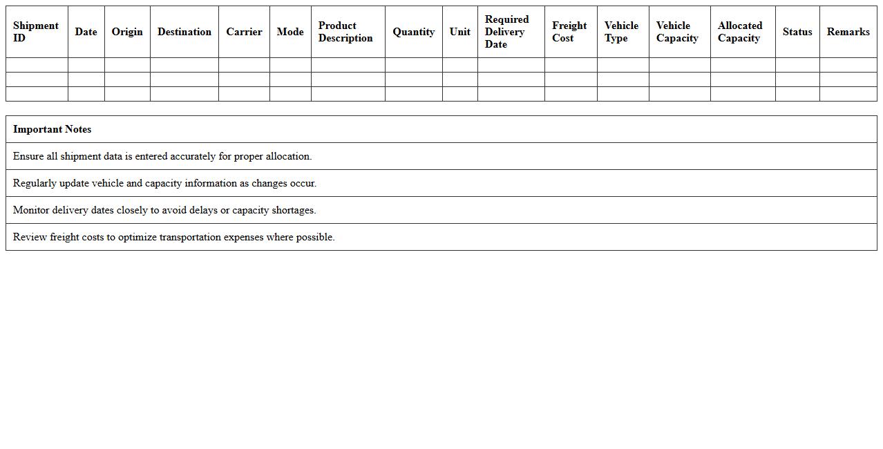 Freight Allocation & Transportation Capacity Planner Excel Template
