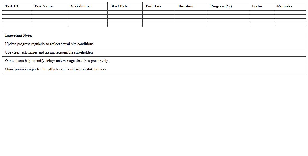 Gantt Chart Progress Report for Construction Stakeholders