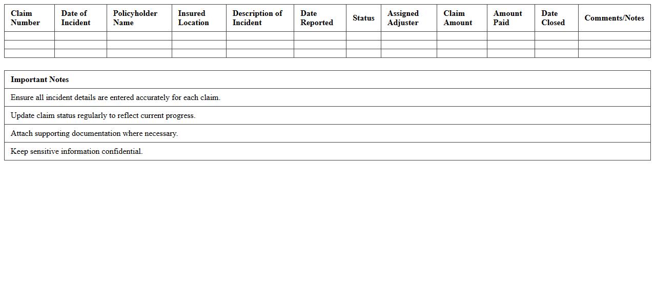 General Liability Insurance Claim Status Tracker