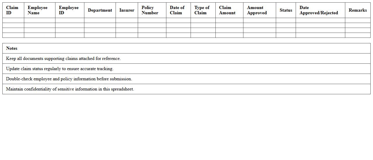 Health Insurance Claim Tracking Spreadsheet for SMEs