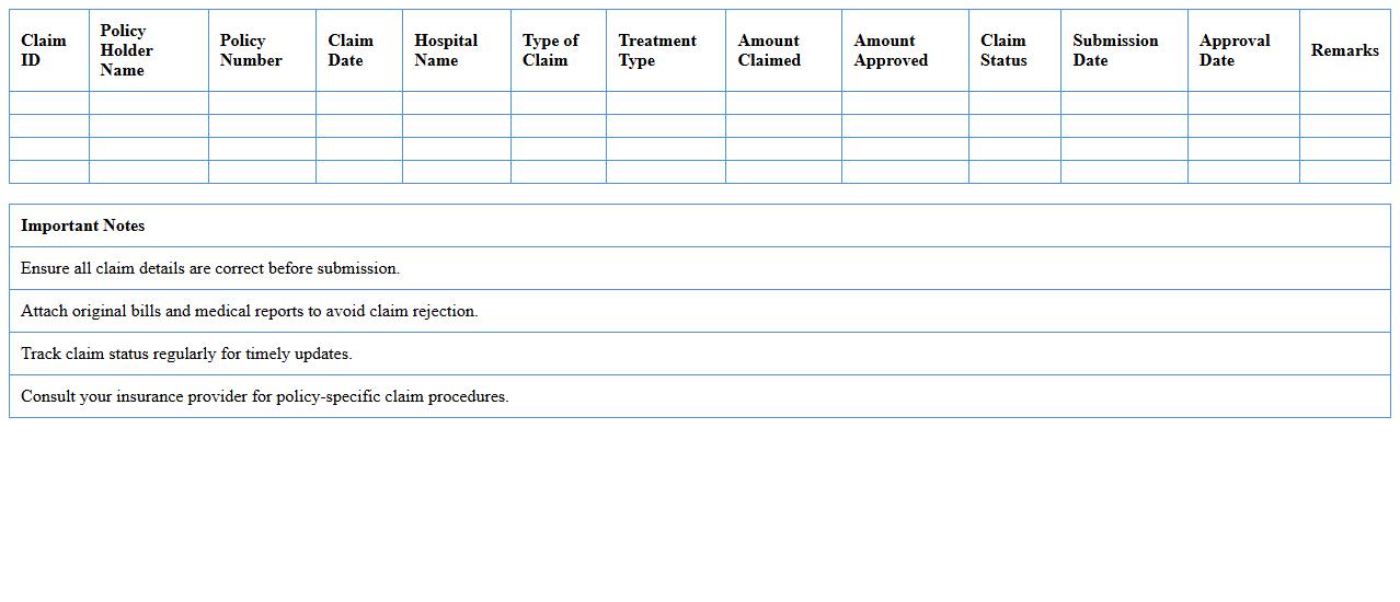 Health Insurance Claims Management Excel Sheet