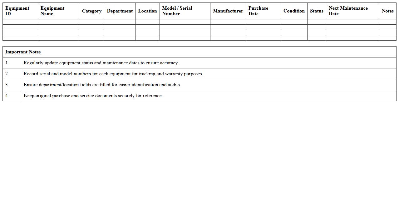 Healthcare Facility Equipment Inventory Template