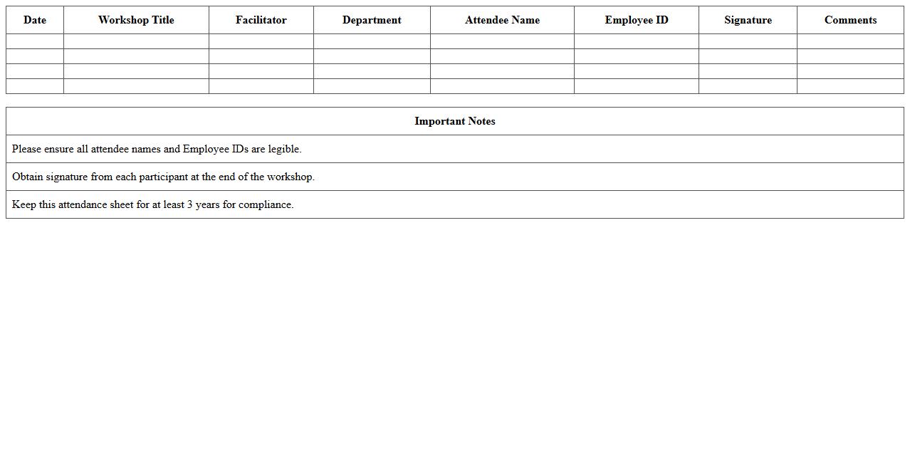 Healthcare Workshop Attendance Sheet Excel Template