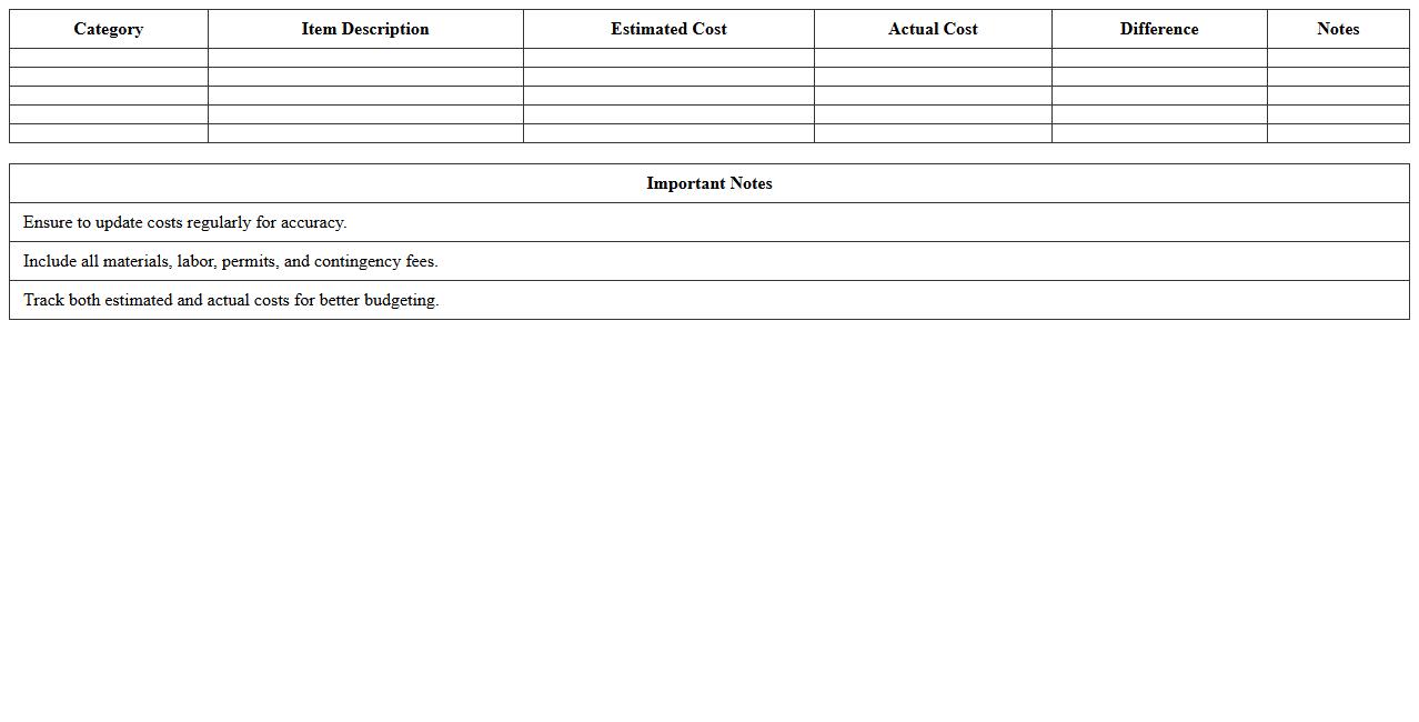 Home Renovation Cost Breakdown Excel Sheet