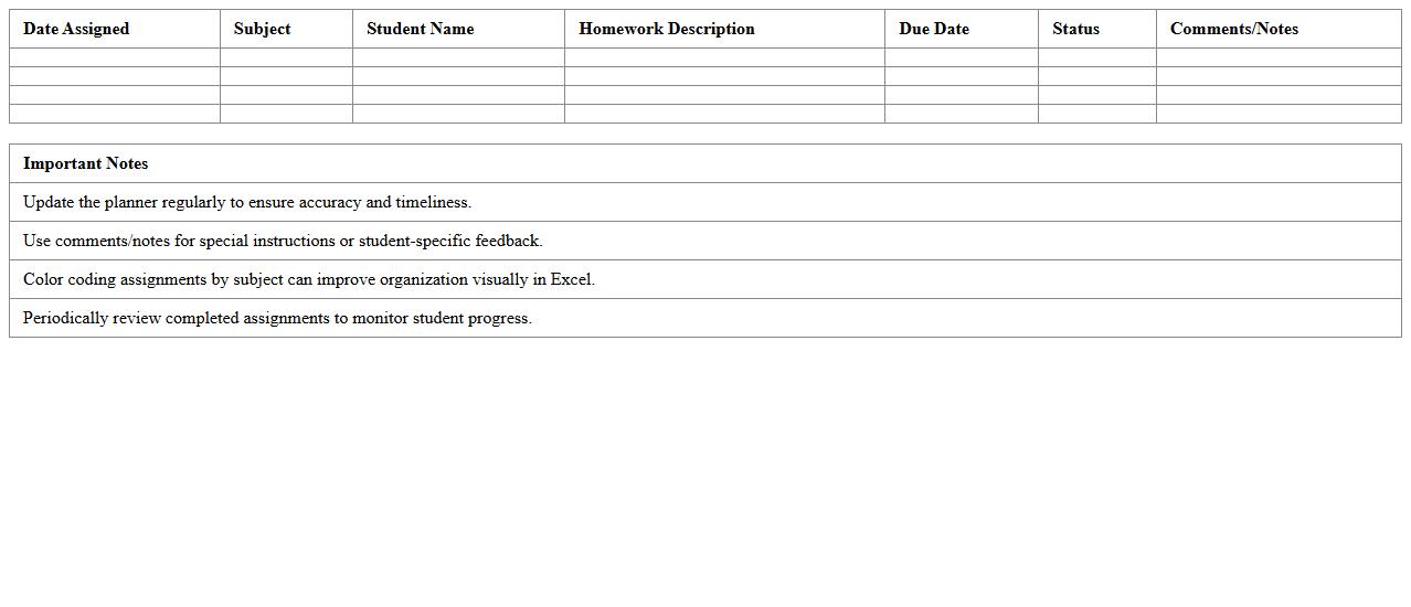 Homework Assignment Planner for Tutors in Excel