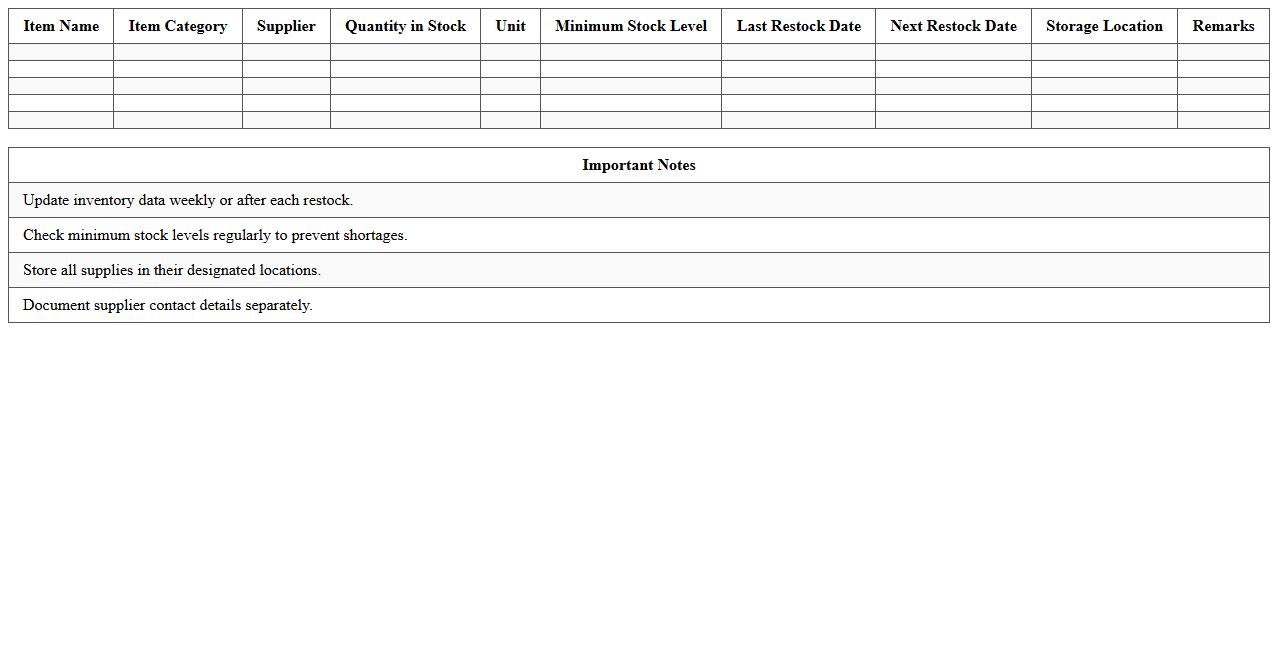 Hostel Housekeeping Supplies Inventory Excel