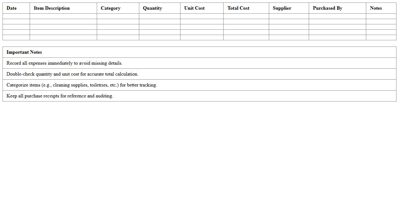 Housekeeping Supply Expenses Spreadsheet