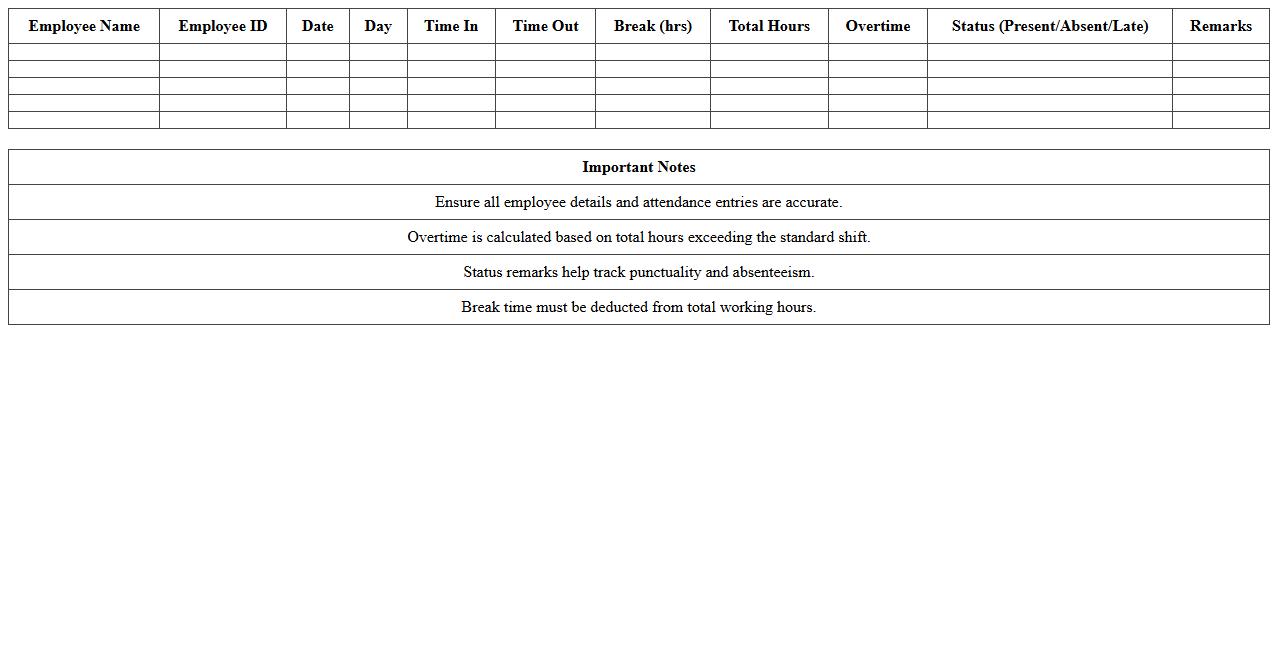 HR Attendance Sheet for Employee Time Tracking