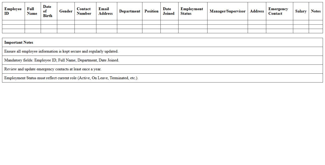 HR Employee Profile Database Excel Template